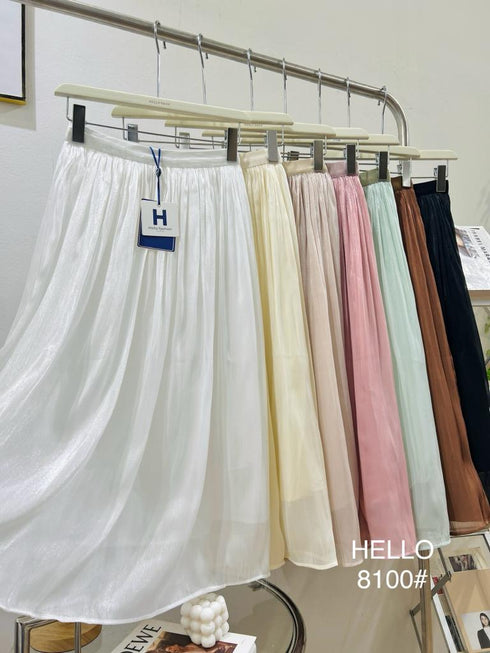 HELLO FASHION Mid Length Tulle Satin Skirts